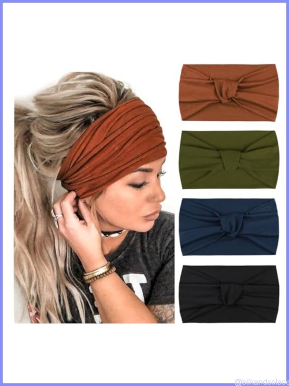 4 Pack Turban Headbands Women Wide Vintage Knot Elastic Hair Wraps